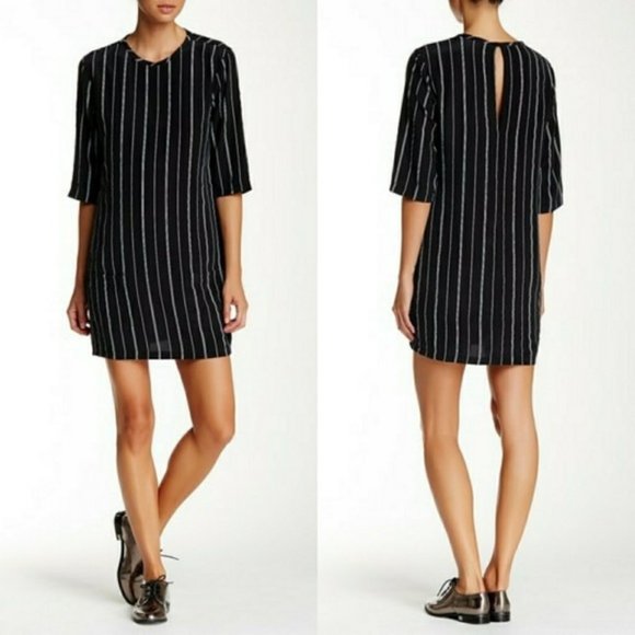 NWOT EQUIPMENT XS 0 Audrey Striped Silk Dress in Black, Shift Dress Pockets - Picture 1 of 10